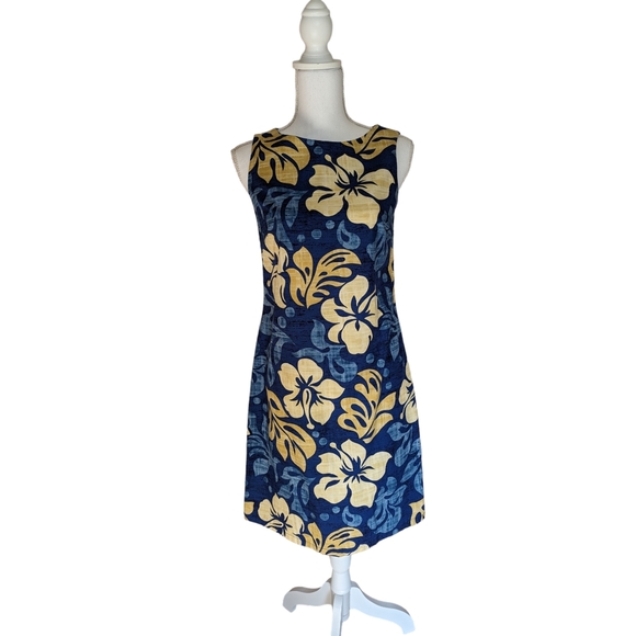 Kai Clothing Sleeveless Zippered Sheath Blue Tropical Dress - Size XS - Picture 2 of 6